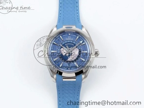 0201 GoAnywhere Aqua Terra GMT Worldtimer 43mm VSF 1:1 Best Edition Summer Blue Dial on Blue Rubber Strap A8938 Super Clone 7722